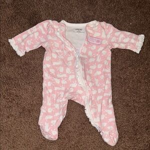 Little Me Pink and White Footies with Enclosed Feet